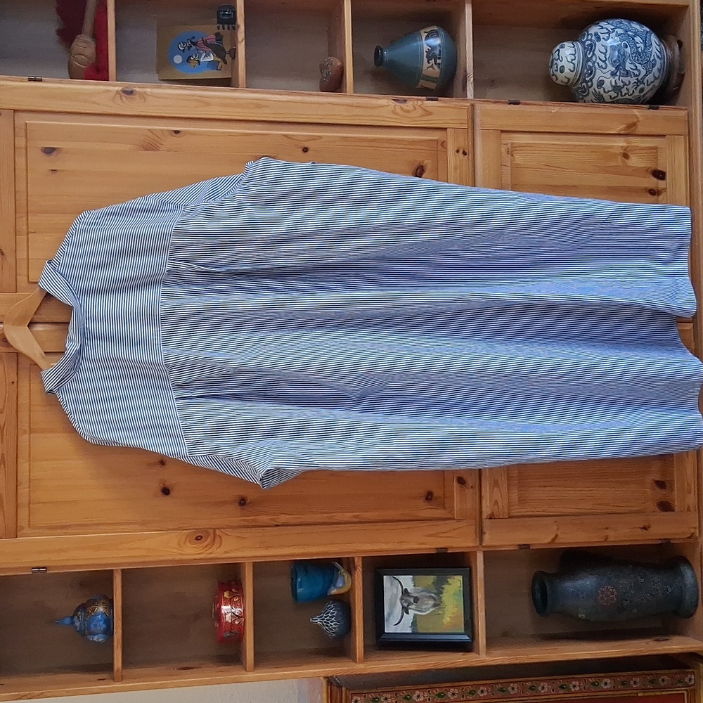 Old Navy NWT Blue White Stripe Cotton Long Sleeve Maxi Shirt Dress Size 3X - Picture 6 of 9